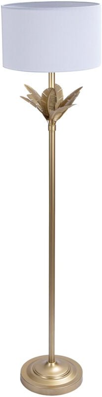 Relaxdays Stehlampe, Palmenblatt-Sockel, Stoffschirm, E27-Fassung, Wohnzimmer, Schlafzimmer, Standlampe, weiß/gold