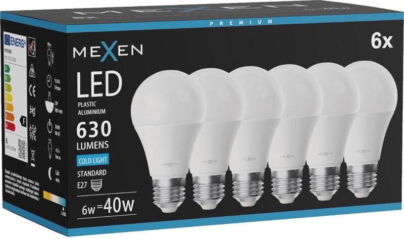 Mexen Nova 10x LED-Glühbirne E27, A60, 6W, Kaltweiß - 6500K, 630 lm - L100-E27-0665-01x10