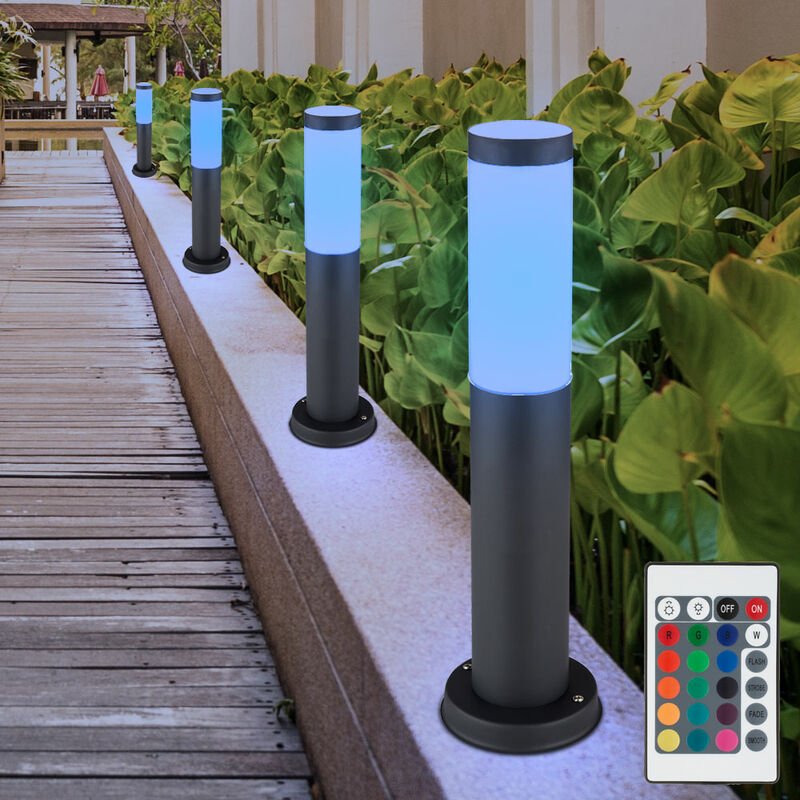 Thumbnail - 4x RGB LED Außen Steh Leuchten anthrazit FERNBEDIENUNG Edelstahl Garten Sockel Lampen DIMMBAR
