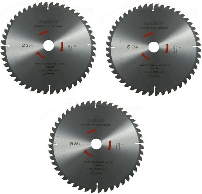 Metabo - Kreissägeblatt Sägeblatt 254 mm Z48 5°Neg. 3 Stück für Bosch gcm gts