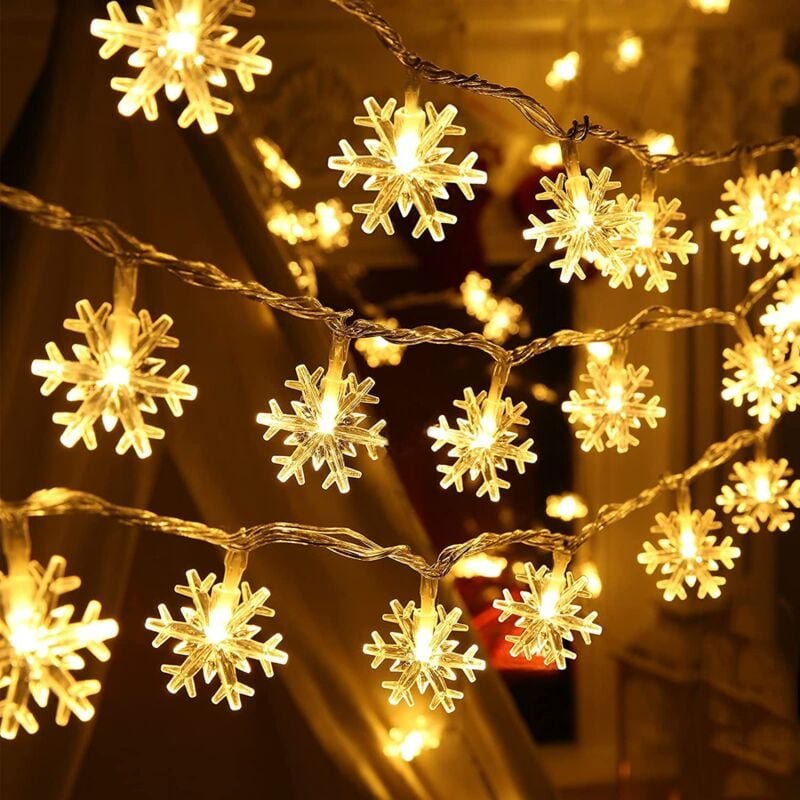 Thumbnail - Beijiyi - Weihnachtsbeleuchtung, Schneeflocken-Lichterkette, 6 m, 40 Stück, batteriebetriebene LED-Lichterkette, für den...