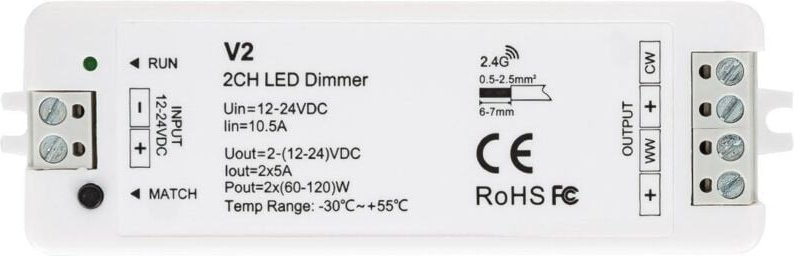 Ledkia - Controller Dimmbar LED-Streifen cct 12/24V dc 2 Kanäle kompatibel mit RF-Fernbedienung