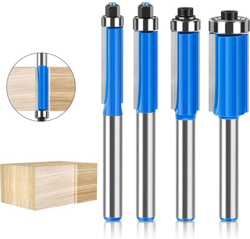 4-teiliges Fräser-Set, 8 mm Schaft, Holz-Kopier-Bit, Fräser mit Oberlager, Bündigfräser, für Heimwerker-Schneiden - Soll...