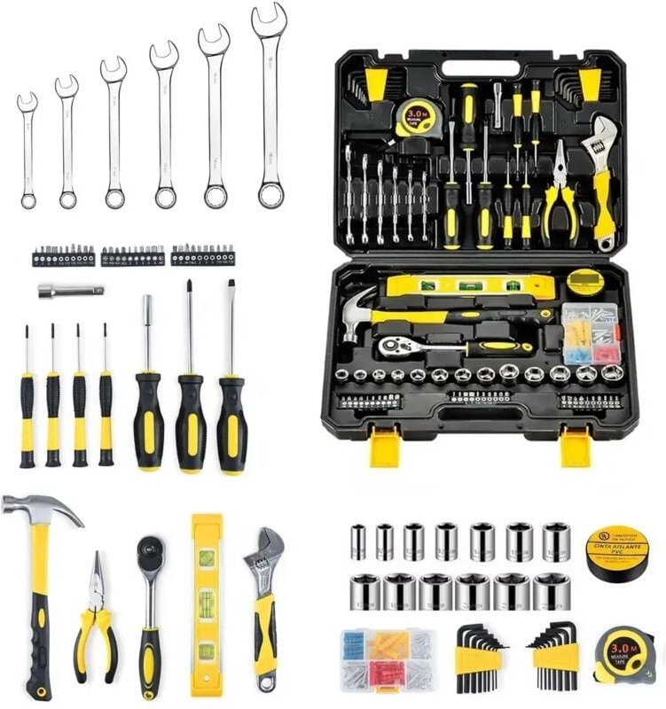 Kompletter Werkzeugkasten 108-teilig – Haushaltswerkzeugkasten, Werkzeugkoffer mit Satz Schraubendreher, Hammer, Zange u...