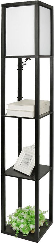 Stehlampe mit Holzregal Innenbeleuchtung Holz Stehleuchte mit Regalen aus Holz Schwarz 2626159cm