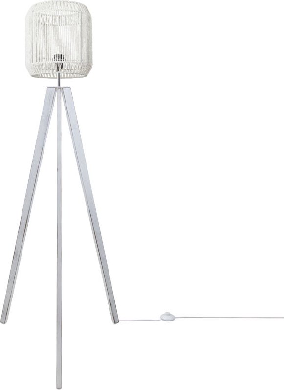 Stehlampe Modern Wohnzimmer Schlafzimmer Rattan Optik Boho Korb Stehleuchte E27 Weiß (Ø28 cm), Stehleuchte Weiß - Paco H...