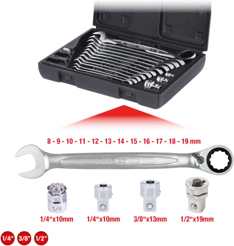 Ks Tools GEARplus Ratschenringmaulschlüssel-Satz, umschaltbar,16-tlg.