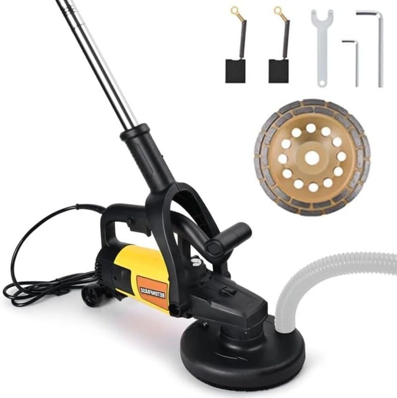 3800W Betonschleifer inkl. Lange Handgriff, Betonfräse mit Schutzhaube, Ø180mm Diamantschleiftopf, 6 stufen Drehzahlrege...