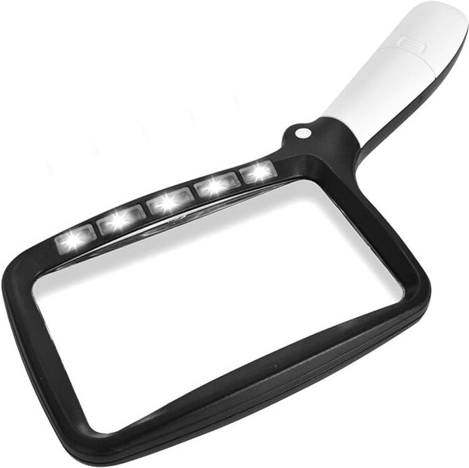Tigrezy - 2X rechteckige Lupe, rechteckige Leselupe mit 5 LED-Leuchten, beleuchtete Leselupe, beleuchtete rechteckige Lu...