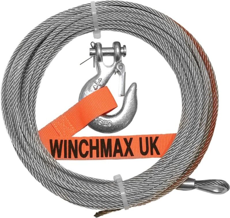 Drahtseil 15 m x 5 mm, Lochbefestigung. 1/4 Zoll Gabelkopfhaken. Für Winden bis 4.000 Pfund.