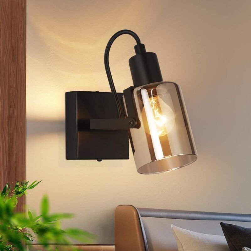 Deckenstrahler Vintage Deckenlampe 1flammig - Retro Rauchgrau Glas Deckenleuchte E14 Fassung Industrial Flurlampe Schwar...