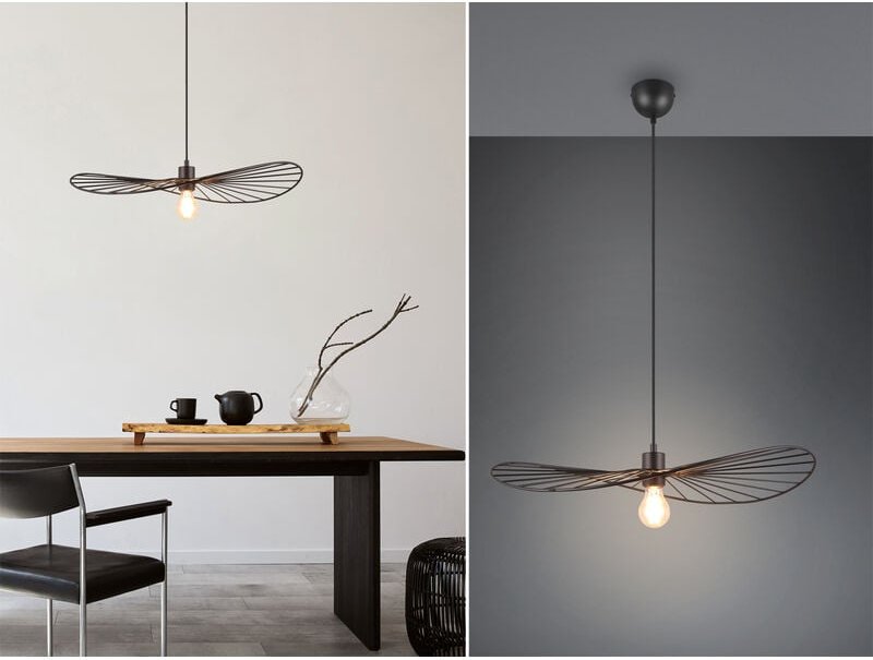 Meinewunschleuchte - Ausgefallene led Pendelleuchte, Lampenschirm Schwarzer Draht, ø 60cm