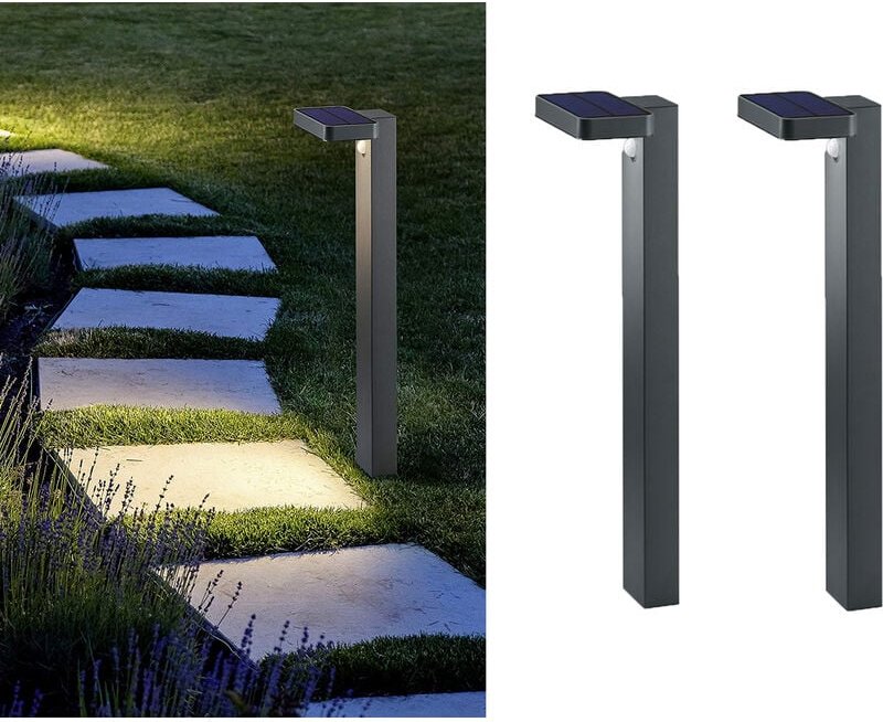 LED Solar Wegeleuchten 2er Set Außenleuchte mit Bewegungsmelder in Anthrazit