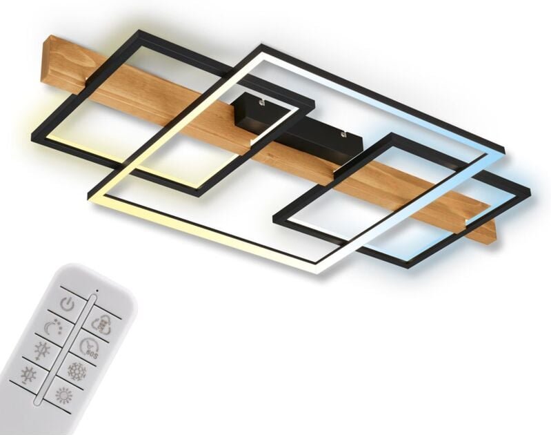 Briloner - led Deckenlampe Holz Deckenleuchte Wohnzimmer Dimmbar Fernbedienung Backlight