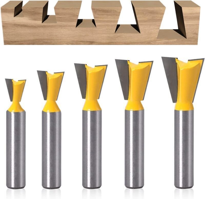 5-teiliges Schwalbenschwanz-Fräserset, 8 mm Hartmetall-Flächenfräser, 1/4", 1/2", 3/8", 5/8", 3/4" Fräser für die Holzbe...