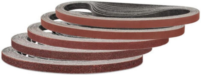Set mit 25 Schleifbändern 300 x 10 mm, Körnung 60/80/120/240/400 für Bandschleifer, ideal für Holz und Farbe