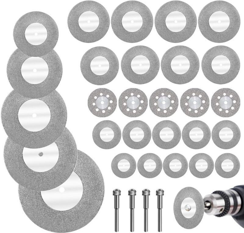 32 Stück Mini-Diamantscheiben mit 4 Dornen, Trennscheiben, Mini-Trennscheiben für Glas/Edelstein/Holz/Metall/Keramik – 1...