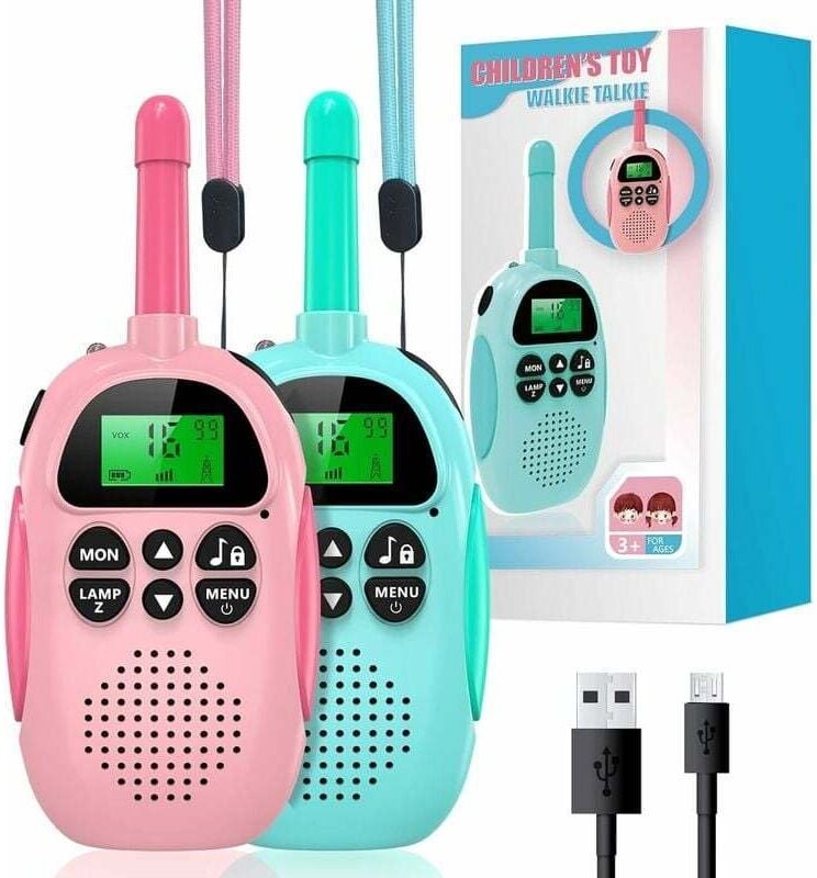 Rotations-Walkie-Talkies für Kinder, wiederaufladbares VOX-Walkie-Talkie mit 16-Kanal-Zweiwegeradio, LCD-Taschenlampe mi...