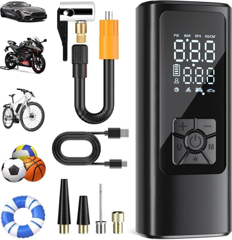 Thumbnail - Autoreifenfüller, kabelloser tragbarer Luftkompressor, 150 PSI (10,3 Bar), elektrischer Inflator, Fahrradpumpe, schnelle...