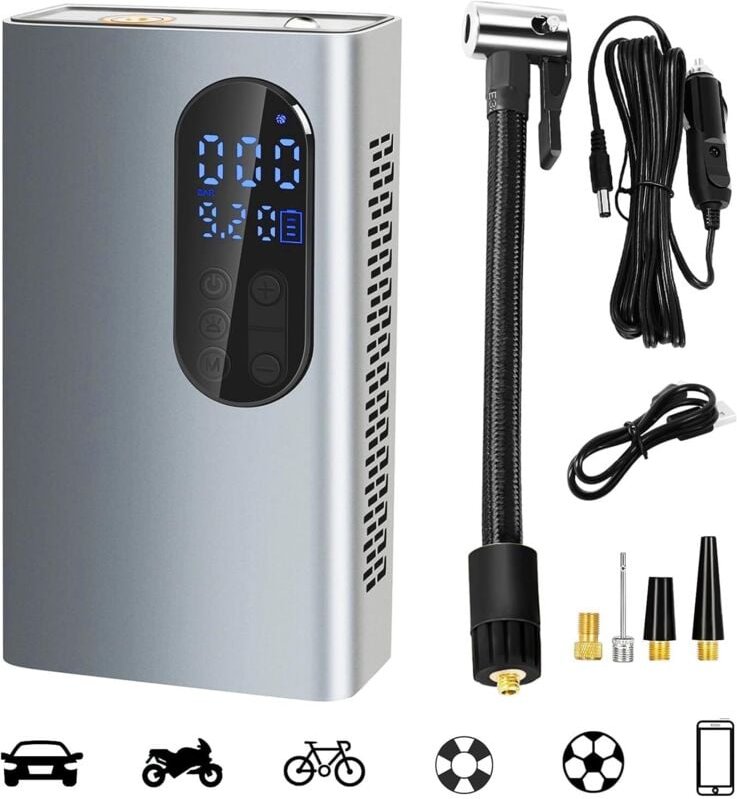 Lntyq - Tragbarer Luftkompressor mit 150 psi, wiederaufladbarer kabelloser Mini-Autoreifenfüller, elektrisches Kompresso...