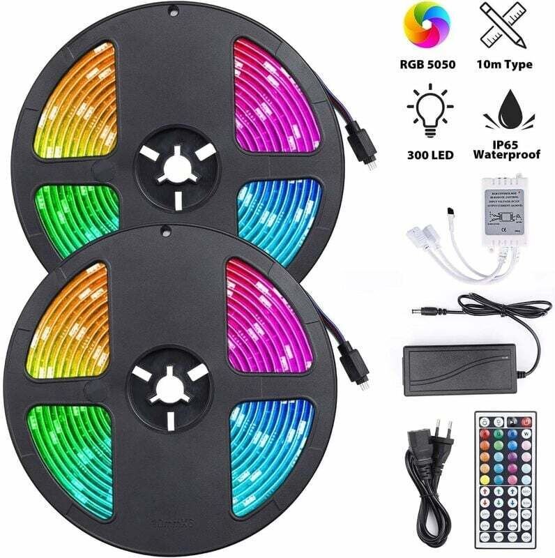 RGB-LED-Lichtstreifen, 10 m LED-Lichtstreifen mit 180 LEDs, selbstklebender Streifen mit Fernbedienung, IP65 wasserdicht...