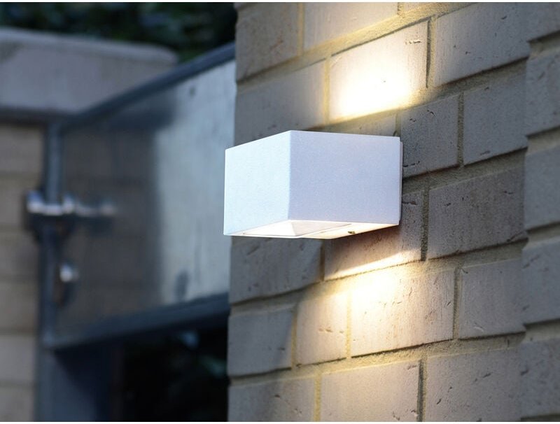 Lutec - Eckige led Außenwandlampe gemini Up and Down aus alu Weiß 14cm breit, IP54