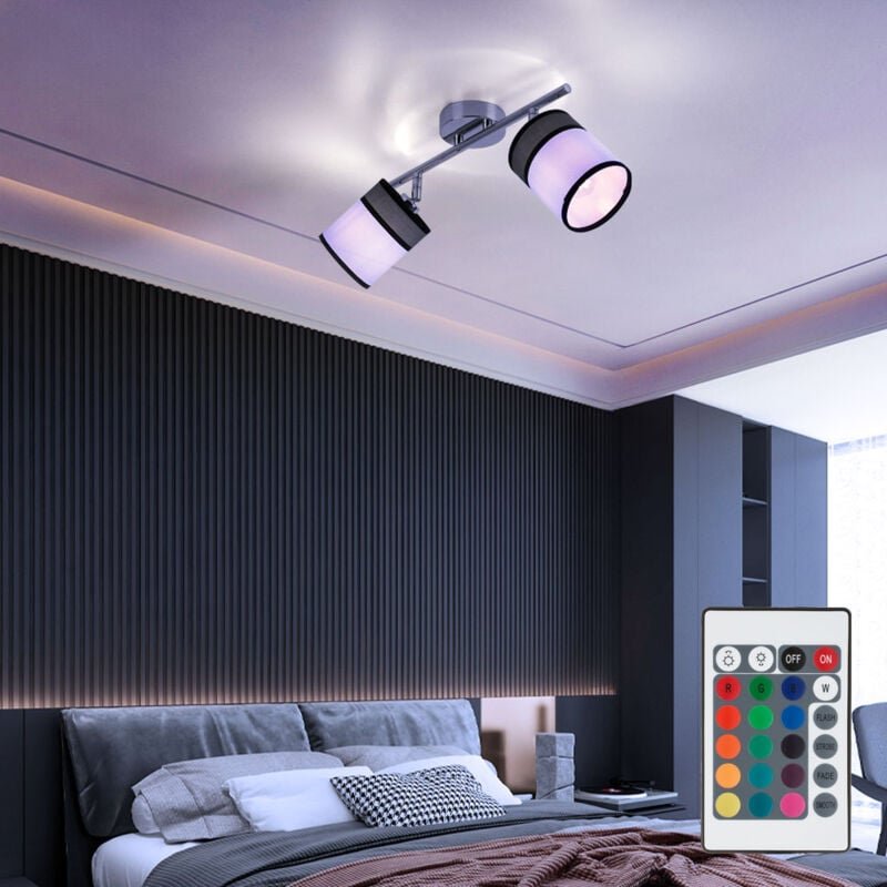Thumbnail - LED Deckenleuchte 2 Flammig grau Deckenlampe dimmbar mit Fernbedienung Wohnzimmerlampe grau, RGB Farbwechsel, Spots schw...