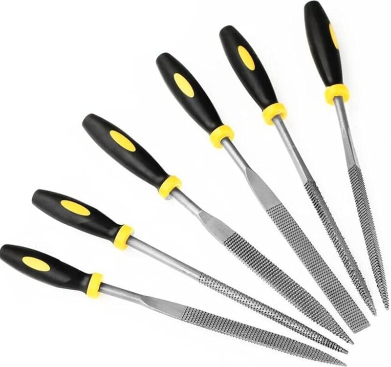 Shining House - Nadelfeilen-Set, 6 Stück, mit Metallgriff, 4 x 160 mm, kleine Metallfeilen: flach, flach, quadratisch, d...