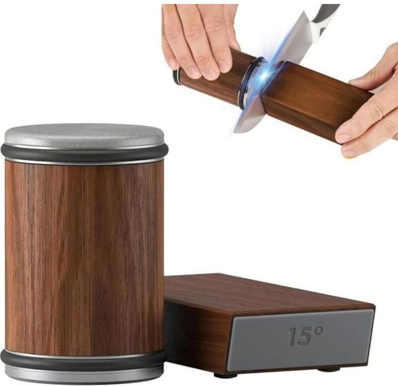 Rollmesserschärfer mit 15- und 20-Grad-Diamant-Schärfspitzen, Rollmesserschärfsystem für Küchenmesser (Braun) – 1 Stück