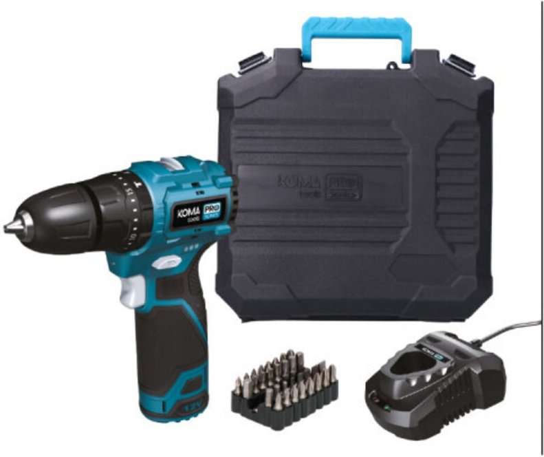 Koma Tools - 12V Brushless-Schlagbohrmaschine - 2,0Ah Akku - Ladegerät - Zubehör