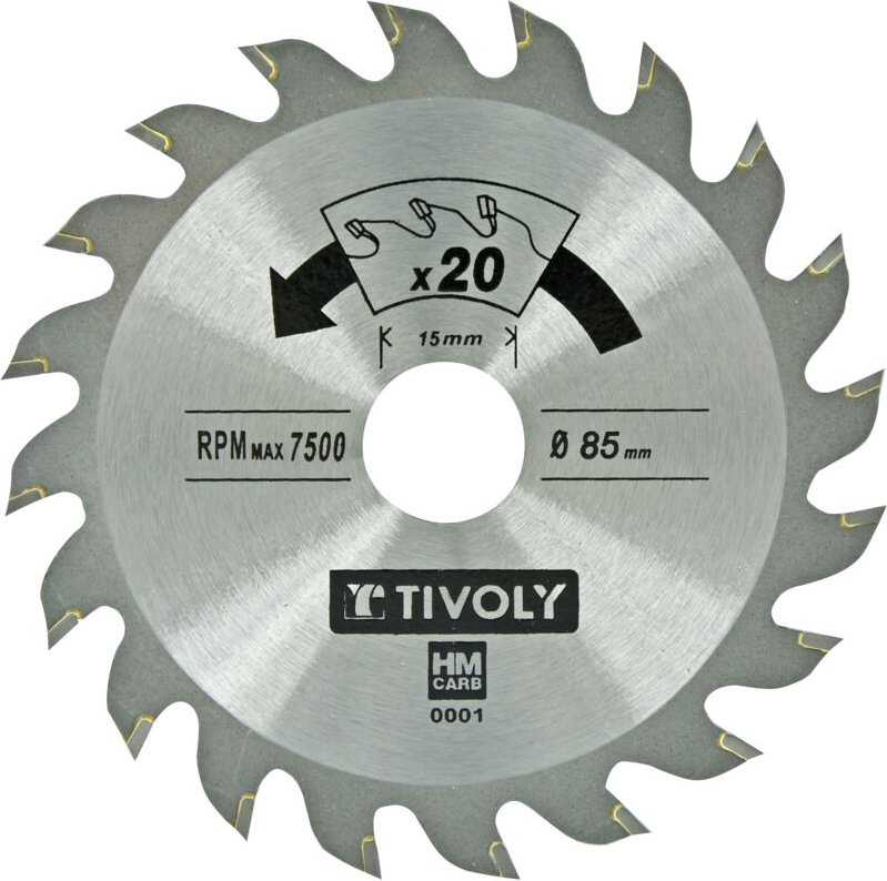 Thumbnail - Tivoly - Sägeblatt für Mini-Kreissäge – ø 85 mm x 1,3 mm – schnelles und sauberes Schneiden – Wechselzähne (atb) 20 Zähn...