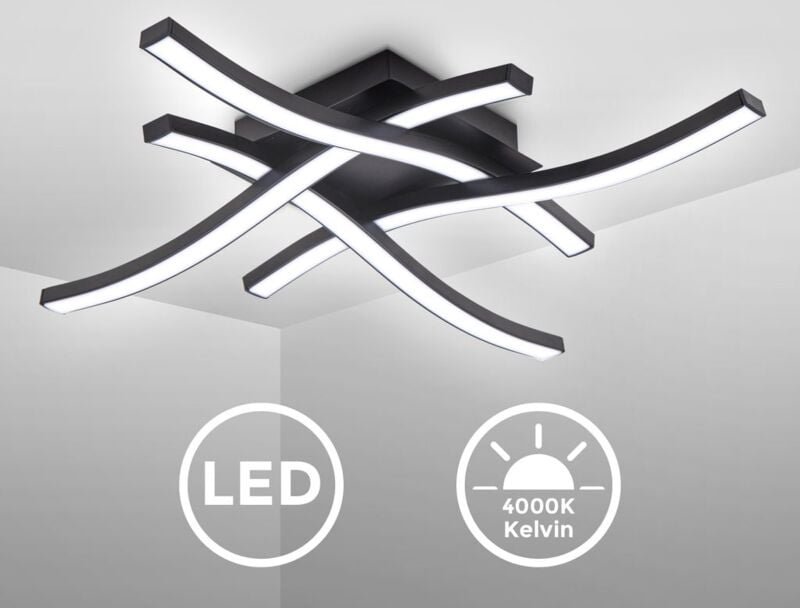 B.k.licht - Deckenlampe 42,5x42,5 cm - 20W, 2200lm, led, neutralweiß, schwarz