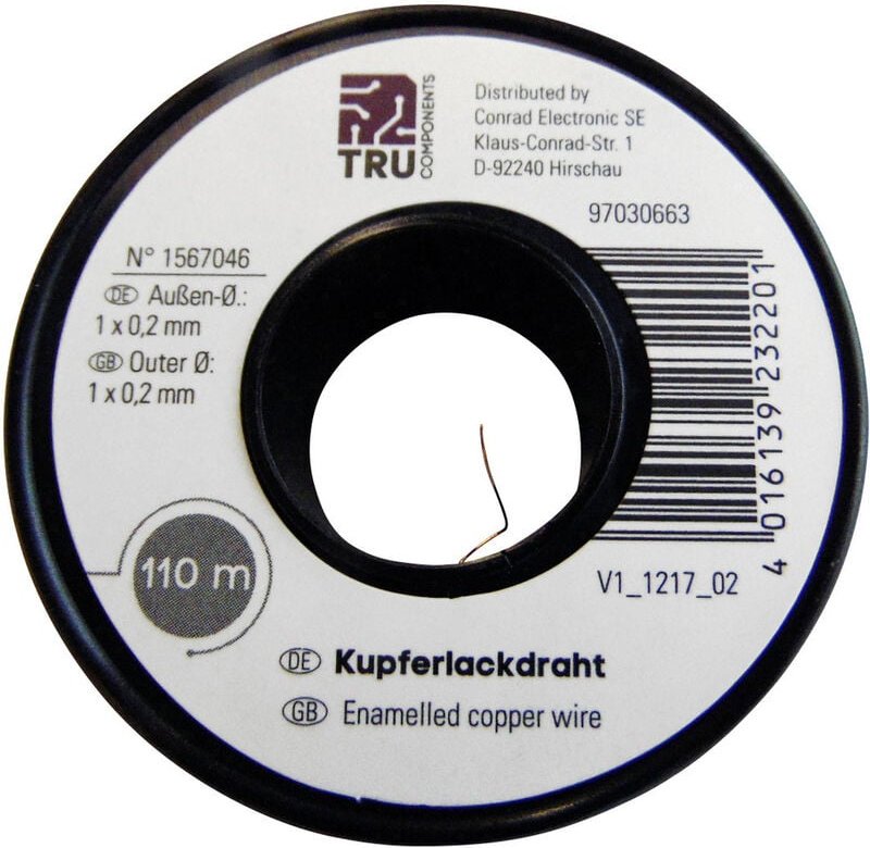 Tru Components - Kupferlackdraht Außen-Durchmesser (inkl. Isolierlack)=0.15 mm 220 m