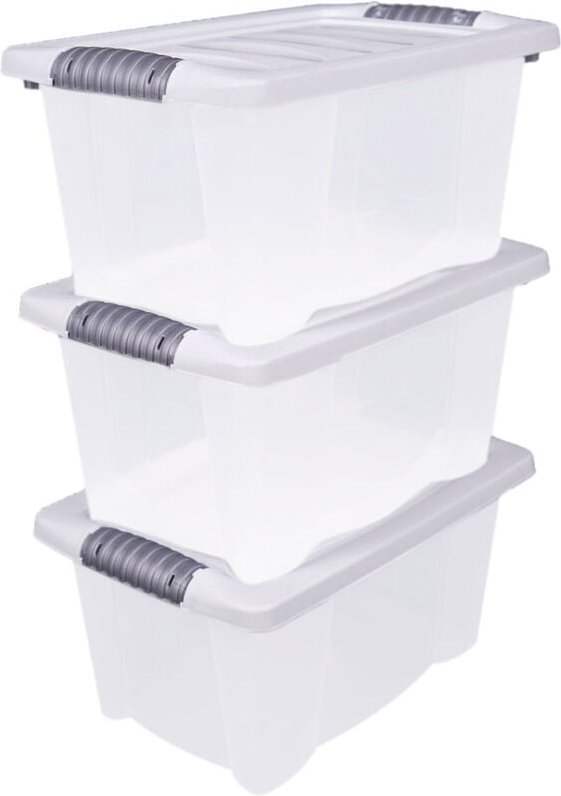 Kunststoff Stapelbox mit Deckel 40 x 30 cm - 3er Set / jeweils 14 Liter - Aufbewahrungsbox mit Griff - Spielzeugkiste La...