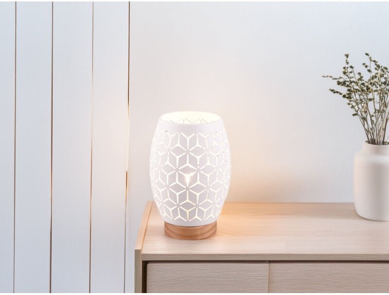 Meinewunschleuchte - Kleine led Tischleuchte in Weiß mit ausgefallenem Stanzmuster, h: 21cm