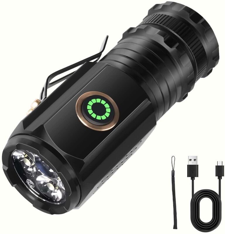 Wiederaufladbare LED-Taschenlampe, dreiäugige Monster-Taschenlampe aus Aluminium, wiederaufladbarer Taschenlampenverstär...