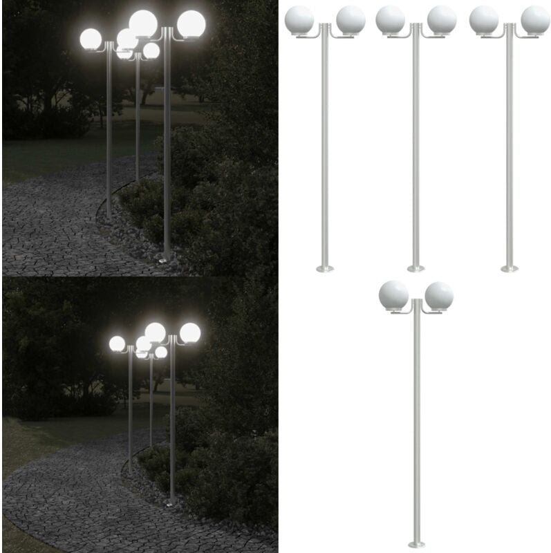 Wegeleuchten 3 Stk. Silbern 215 cm Edelstahl - Outdoor-Beleuchtung - Gartenlampe - Stehlampe - Edelstahl Lampe - Wetterf...