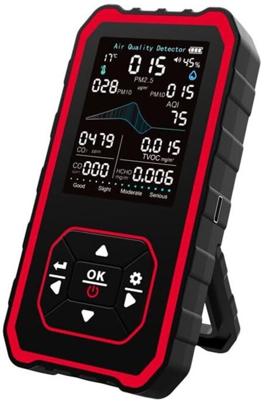 10-in-1 Innenraum-Luftqualitätsdetektor mit Temperatur- und Feuchtigkeitsmessung für PM2.5/PM10/HCHO/TVOC/AQI, USB-Aufla...