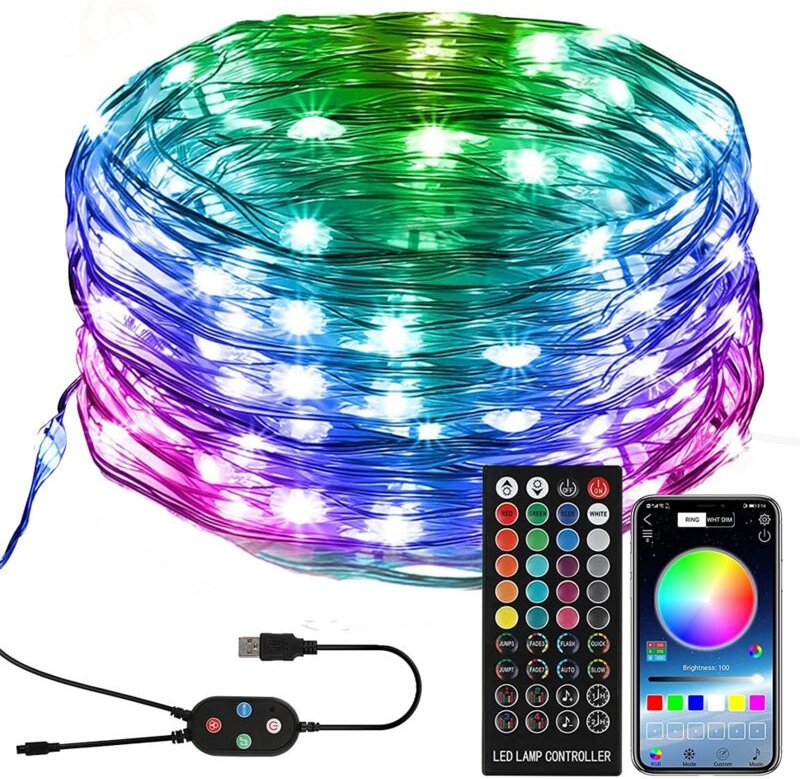 Weihnachtsgerät, RGB, 15 m, 150 LEDs, Bluetooth-APP-Steuerung, Musiksynchronisierung, IP44 wasserdicht, einstellbare Hel...