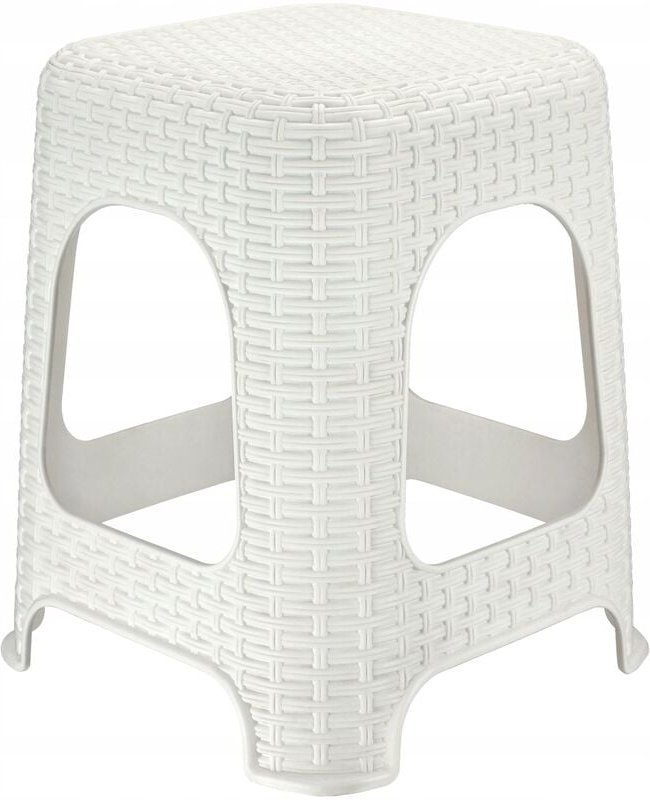 Hocker aus Kunststoff, Tritthocker bis 120 kg, Rattanhocker, Weiß - Kadax