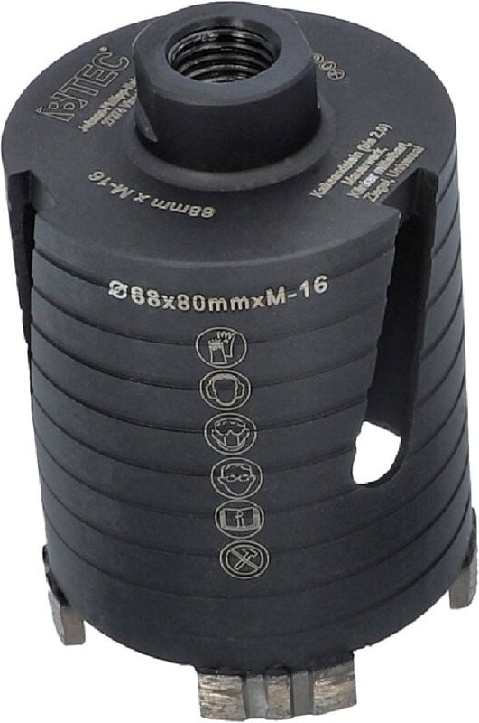 Diamant Dosensenker, Dosenbohrer mit M16-Aufnahme Nutzlänge 80 mm 68 mm, 4 Segmente mit seitlichen Schlitzen