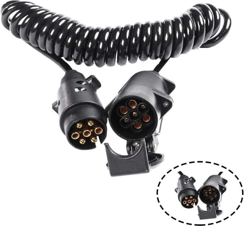 7-poliges Anhänger-Verlängerungskabel, 3 m, 12 V, Spiral-Verlängerungskabel, 7-poliges Anhängerkabel, Stecker/Buchse