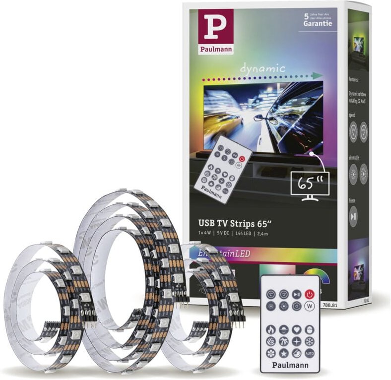 Paulmann Licht - Paulmann Entertain usb led Stripe 2,4m rgb dimmbar, für 65 Zoll Fernseher led Stripe