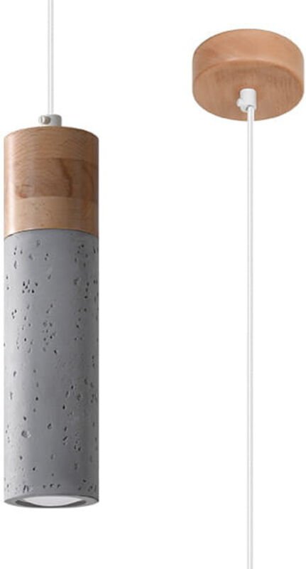 Sollux Lighting Zane Schlanke Pendel-Deckenleuchte Betongrau, Naturholz