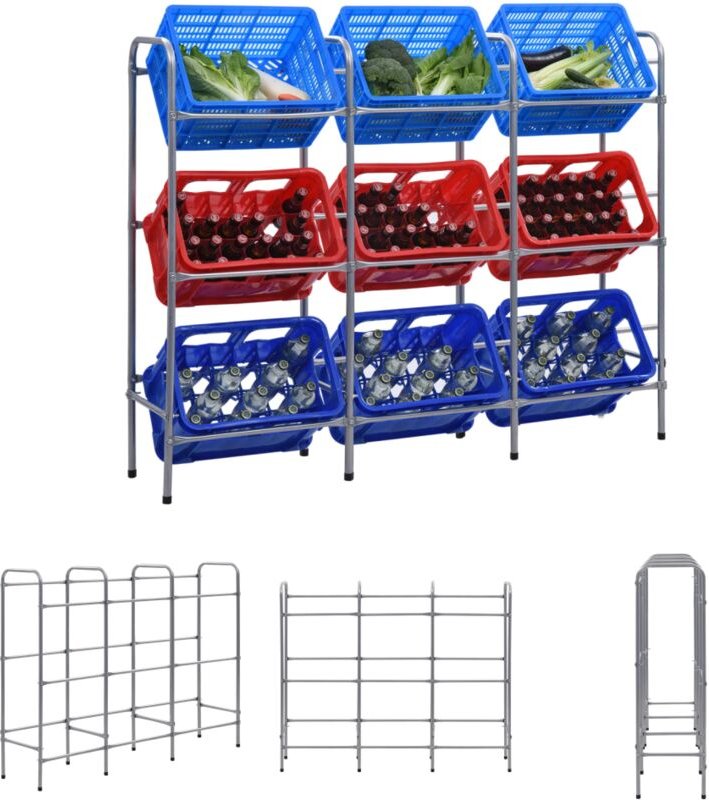 The Living Store - Kistenregal für 9 Kisten Silbern 145x33x116 cm Stahl - Industrieregale - Silber