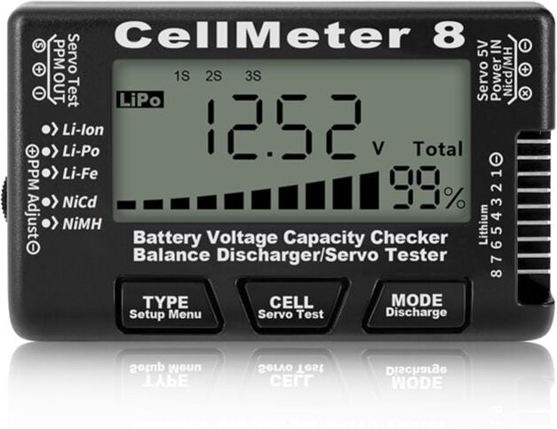 RC Cellmeter 8 Digital Battery Capacity Checker Controller Tester Spannungstester für Li-Ion NiMH Nicd Cell Meter Schwar...