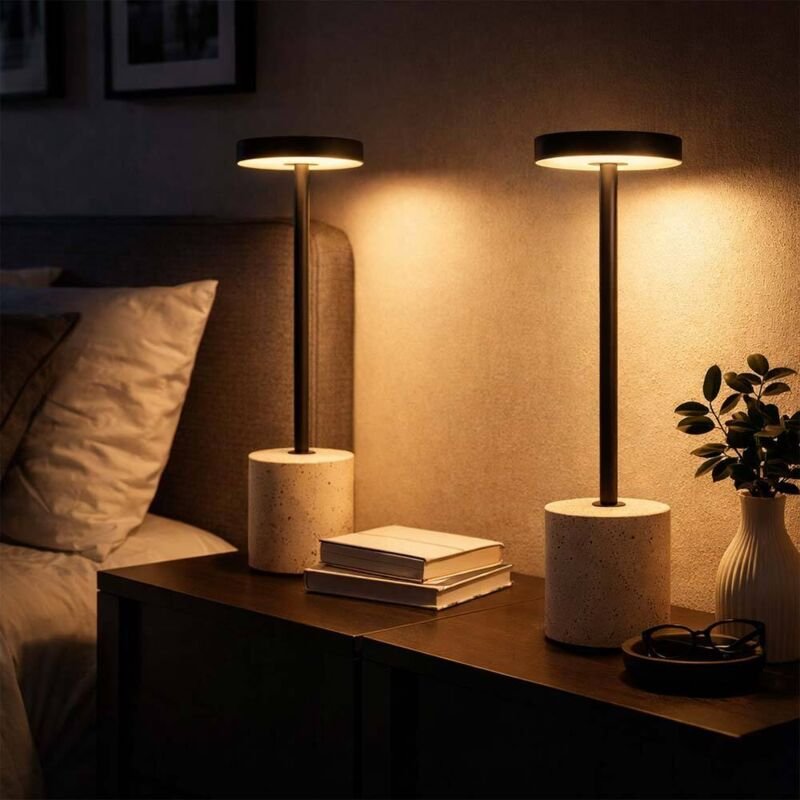 2er Set Tischlampe Tischleuchte Travertine Stein Schlafzimmerlampe CCT Akku grau opal Touchdimmer, Metall, 1,2W 138Lm 27...
