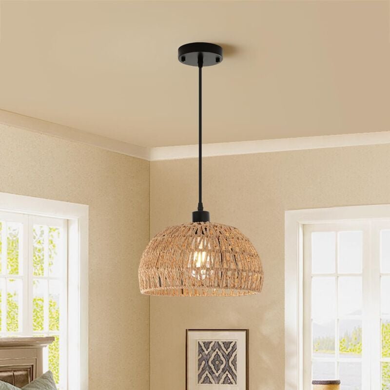 Thumbnail - Vintage Rattanlampe, Hängelampe, rustikale Deckenlampe, Rattankorb Lampenschirm, E27 Deckenleuchten für Küche, Esszimmer...