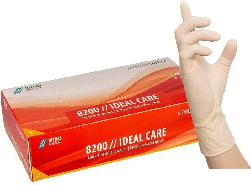 100 Stück Latex-Einmalhandschuhe naturfarben NITRAS IDEAL CARE 8200 Gr. M