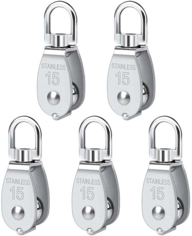 ZVD - Schwenkbare Einzelrolle, 5 Stück, M15, robuste Einzelrolle aus Edelstahl, glatte Blockladerolle, 35 kg,